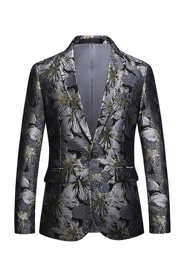 Men's Jacquard Black Notched Lapel One Button Party Blazer